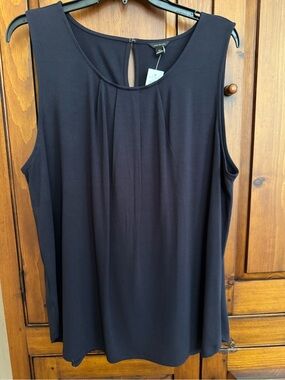 Ann Taylor Size XL Navy Sleeveless Pleated Front Lightweight Knit Tunic NWT